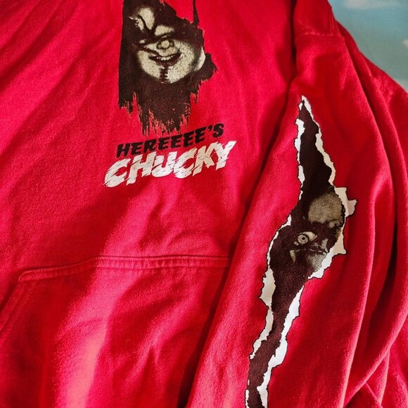 Chucky Child's Play Horror Movie Hoodie Red Halloween Pullover Sweatshirt EUC - Picture 1 of 4